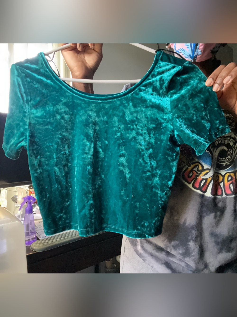 Forever 21 Velvet Crop Top - Teal Green